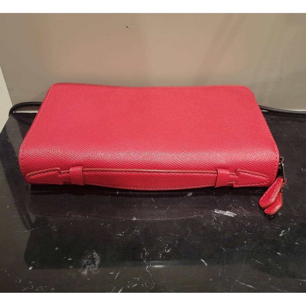 Coach Crossgrain Leather Double Zip Travel Wallet In Red New - Picture 3 of 15